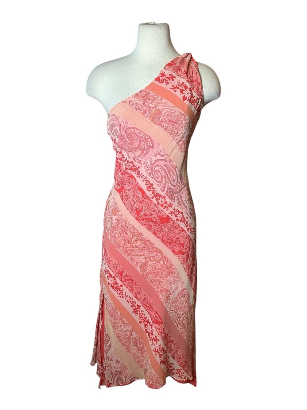 Vintage Y2K Express Striped Paisley Patchwork One Shoulder Maxi Dress
